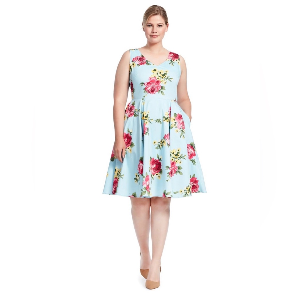 Eva Rose Blue Floral Dress Size M